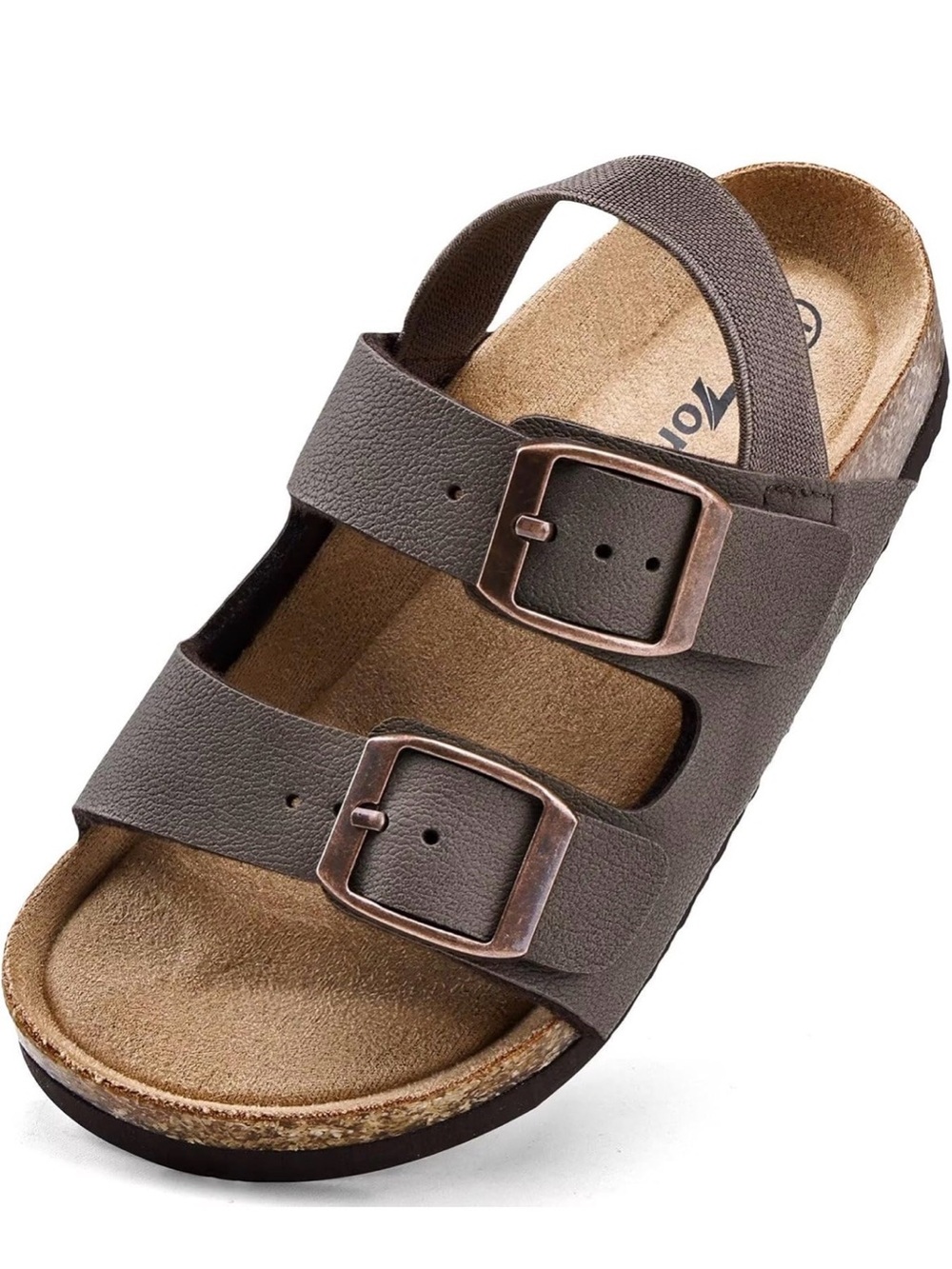 Kids Brown Double Buckle Slide Sandal